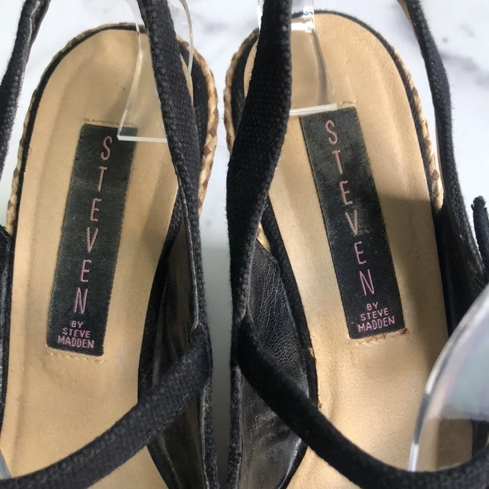 Steven by Steve Madden Black Canvas Mary Jane Style Wedges Size 6M